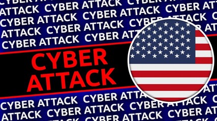 United States of America Circular Flag with Cyber Attack Titles - 3D Illustration