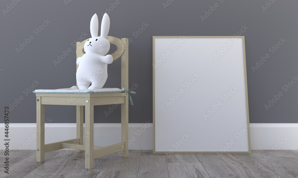 Poster 3d rendering of an empty frame surrounded by toys