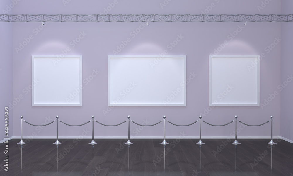 Poster 3d rendering of an art gallery with empty frames for your images/text/art