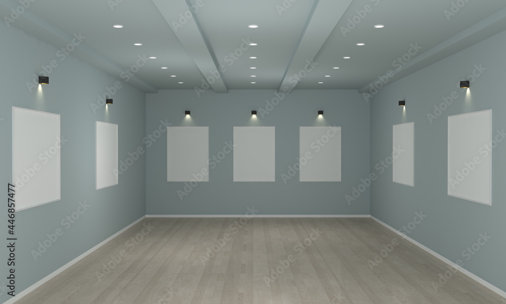 Aufkleber 3d rendering of an art gallery with empty frames for your images/text/art