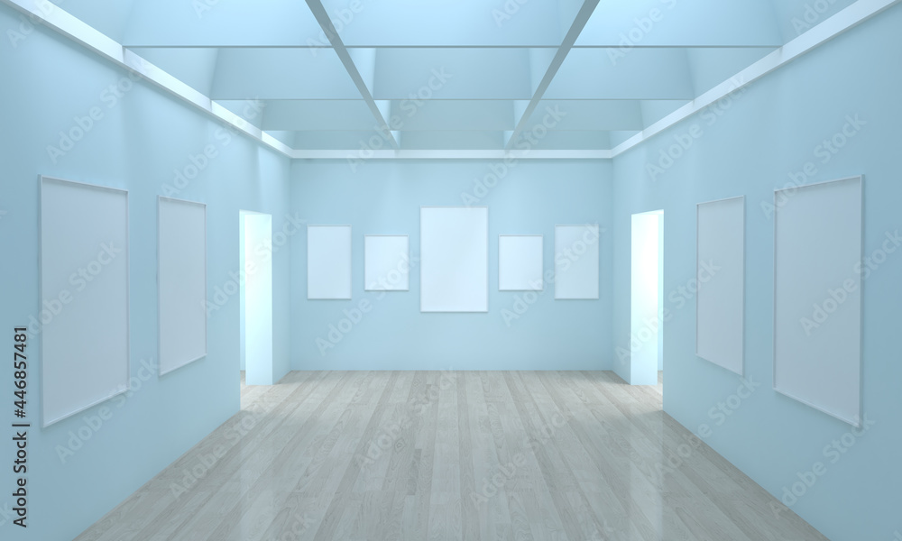Poster 3d rendering of an art gallery with empty frames for your images/text/art