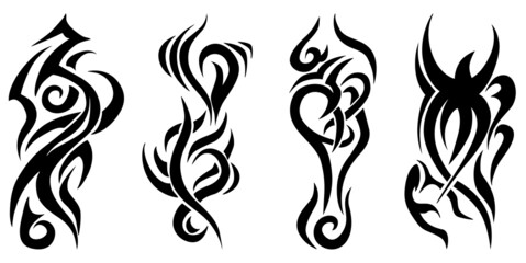 Set of the tribal art tattoo with fantasy pattern , sketch art design isolated on white background, abstract sleeve, black arm shoulder tattoo vector