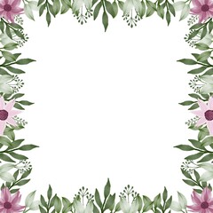 square frame with pink flower and green leaf border