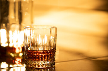Glass whiskey. Alcohol whiskey glass. Background. 
