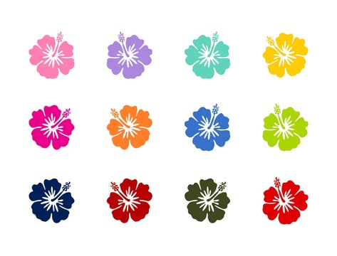 Tropical exotic hibiscus flowers vector set tattoo silhouette drawing illustration.Hawaiian floral stencil design element.Plotter laser cutting.Vinyl wall sticker decal.Cut file. Print. Logo. DIY.