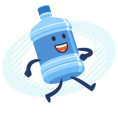 Cartoon Water Bottle Character running. Bottled water delivery.
