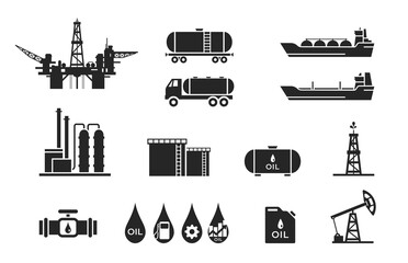 oil industry icon set. fuel production symbol. isolated vector image