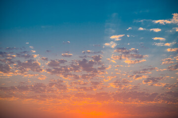 Background blur seascape and sunset with reflection and bokeh in the calm sea