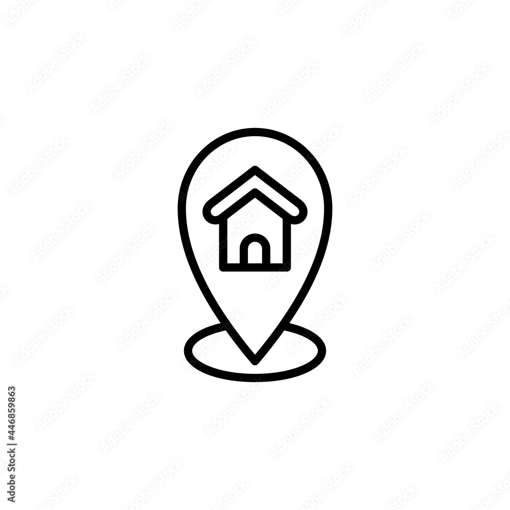 Poster location of house line icon, navigation concept, home pointer sign on white background, location poi