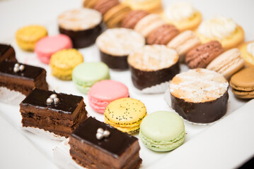 Tray of sweet treats at a banquet chocolate lemon brownies dessert