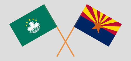 Crossed flags of Macau and the State of Arizona. Official colors. Correct proportion
