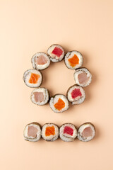 sushi rolls with geometric designs