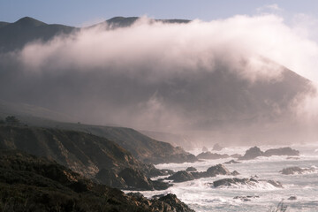 Waves Crashing Against Rocks and Seaside Cliffs at Big Sur