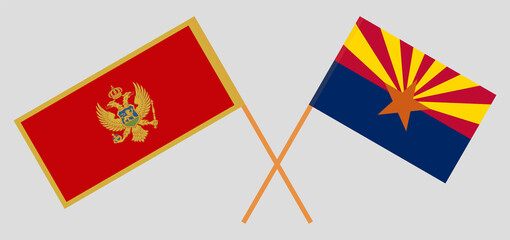 Crossed flags of Montenegro and the State of Arizona. Official colors. Correct proportion