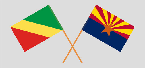 Crossed flags of Republic of the Congo and the State of Arizona. Official colors. Correct proportion
