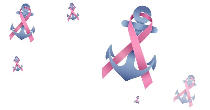 Animation of multiple pink ribbon anchor logo appearing on white background