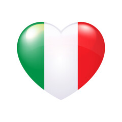 Vector illustration with Italian Flag in Heart on white background. Independence Day of Italia. National patriotic emblem, sticker or souvenir. Love symbol to the country. EPS10