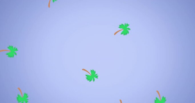 Animation of palm trees falling on purple background