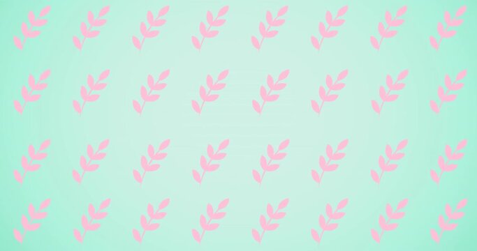 Animation of rows of pink leaves on blue background