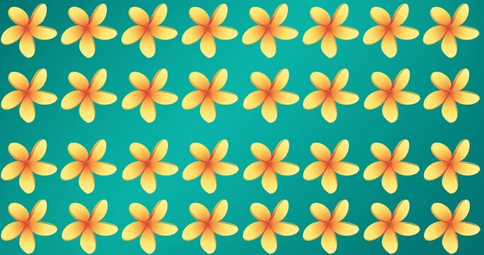 Animation of rows of yellow flowers on blue background