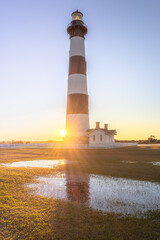 Bodie Island Lighthouse is located at the northern end of Cape Hatteras National Seashore, North...