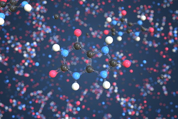 Uric acid molecule made with balls, conceptual molecular model. Chemical 3d rendering