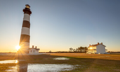 Bodie Island Lighthouse is located at the northern end of Cape Hatteras National Seashore, North...