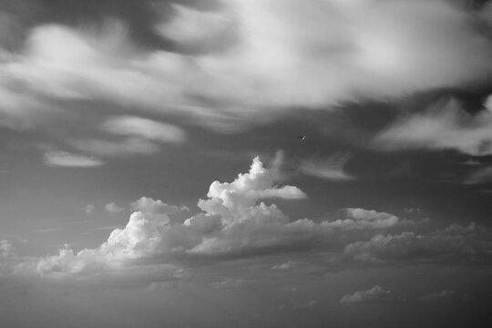 black and white photograph of the clouds