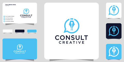 Pen logo design inspiration and conversation bubbles for consulting, finance and business