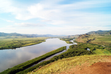 Fototapeta na wymiar Selenga River Valley from Sleeping Lion Mountain