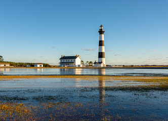 Bodie Island Lighthouse is located at the northern end of Cape Hatteras National Seashore, North...