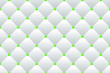 White luxury background with rhombuses and green beads. Seamless vector illustration. 