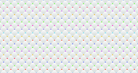 White luxury background with colorful beads and rhombuses. Seamless vector illustration. 