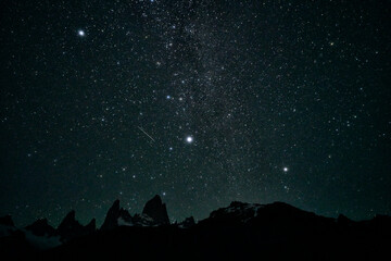 night of stars in the Fitz Roy hill in Patagonia Argentina