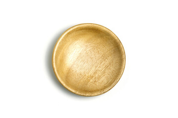 Top view wooden bowl isolated on white background.
