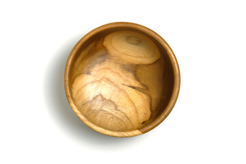 Top view wooden bowl isolated on white background.
