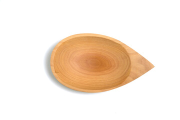 Top view triangle wood wooden bowl plate isolated on white background.