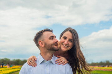 ENGAGED AT A TULIP FARM