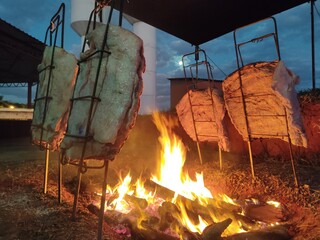 barbecue ribs roasted on an open fire