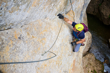 Climbing ferrata route, named as Estrechos de La Hoz, in Teruel, Aragon in Spain.