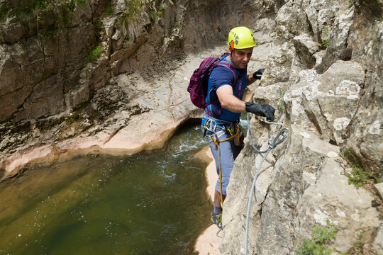 Climbing ferrata route, named as Estrechos de La Hoz, in Teruel, Aragon in Spain.
