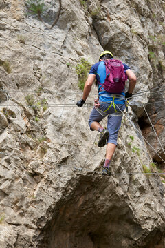 Climbing ferrata route, named as Estrechos de La Hoz, in Teruel, Aragon in Spain.