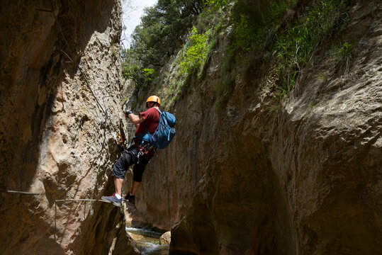 Climbing ferrata route, named as Estrechos de La Hoz, in Teruel, Aragon in Spain.