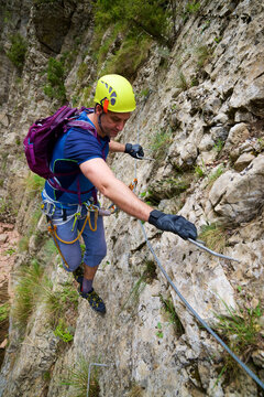 Climbing ferrata route, named as Estrechos de La Hoz, in Teruel, Aragon in Spain.