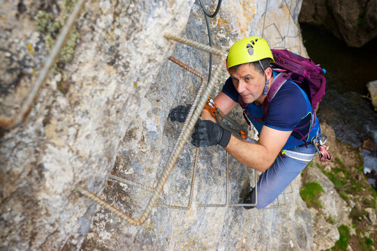 Climbing ferrata route, named as Estrechos de La Hoz, in Teruel, Aragon in Spain.