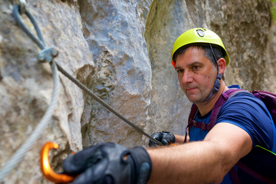 Climbing ferrata route, named as Estrechos de La Hoz, in Teruel, Aragon in Spain.