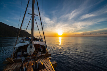 Bow of wooden sailboat in Raja Ampat