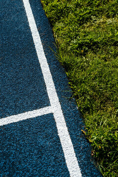 Lines and marks on sports stadium running track