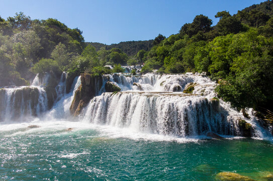 Aerial of the famous staircase waterfalls at the beautiful Krka Nation