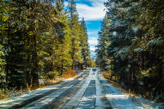 A long way down the road of Yosemite National Park, California